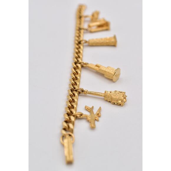 Vintage NYC Landmark Charm Bracelet Gold Tone Skyscraper Dangle Chain 80s BinO - Picture 10 of 12